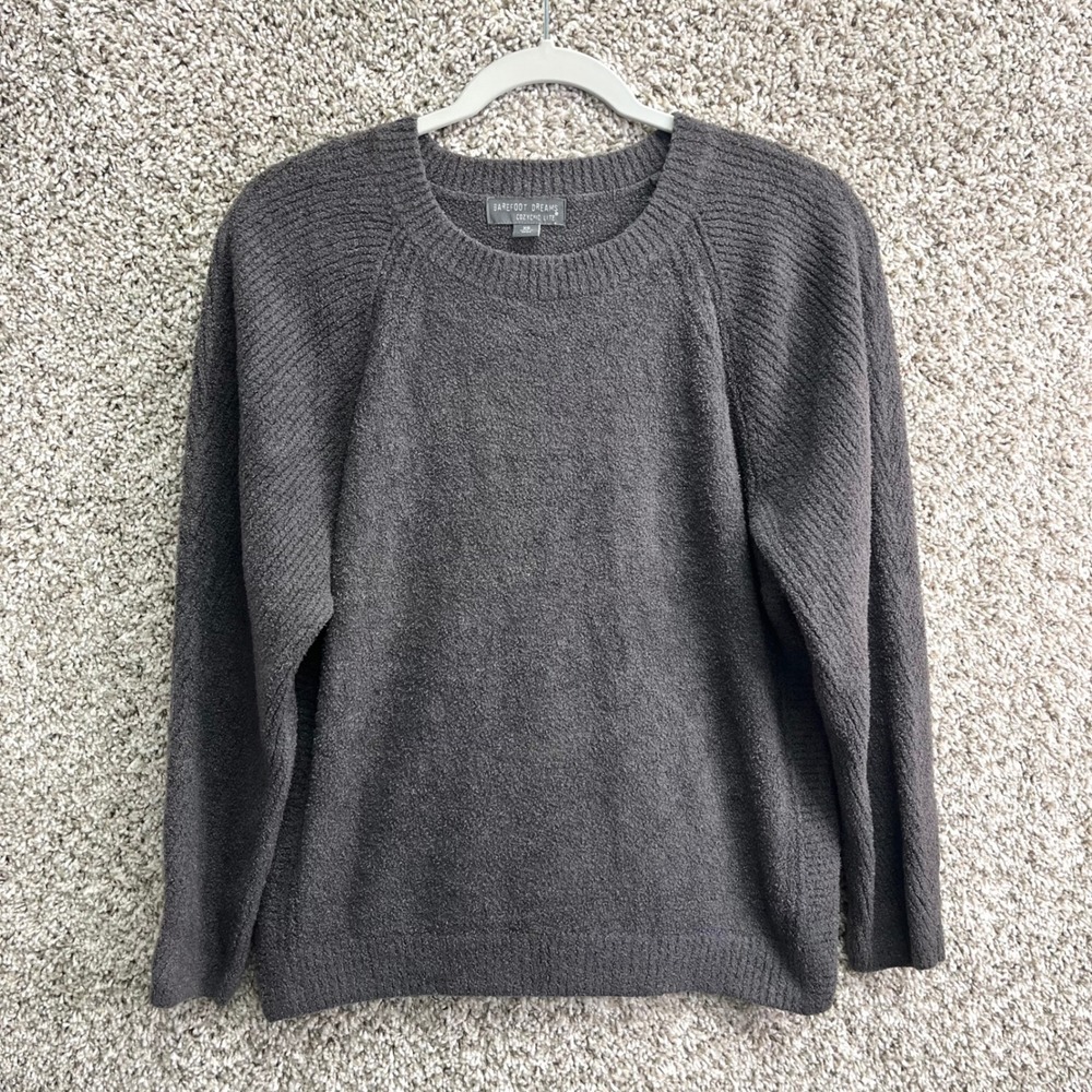 Barefoot Dreams Sweater Women's XS Gray CozyChic Lite Ribbed Long Sleeve Crew